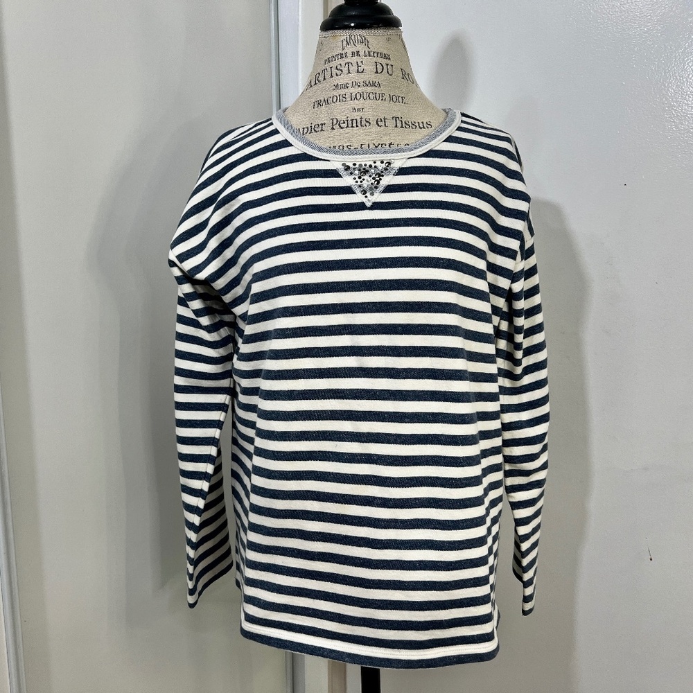 Christopher & Banks navy/white striped long sleeved knit top - marine theme